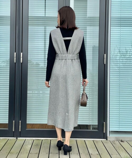 couture brooch（クチュールブローチ）の「◆【洗える・スッキリ見え最旬ワンピ】メランジヘリンボーンジャンスカ（ワンピース・レディース・チャコールグレー/ライトグレー・36/38/42）」の13枚目の写真