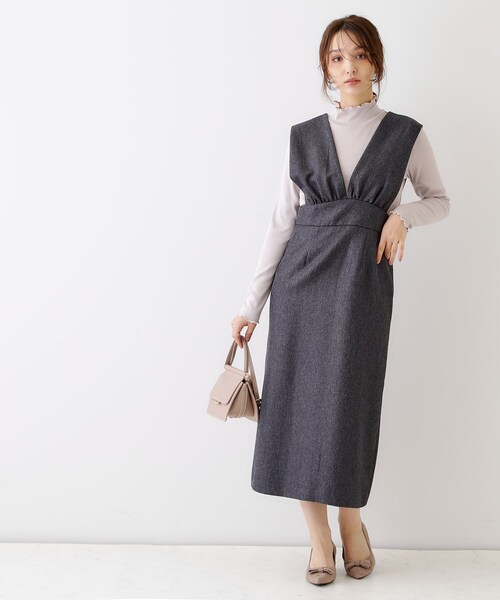couture brooch（クチュールブローチ）の「◆【洗える・スッキリ見え最旬ワンピ】メランジヘリンボーンジャンスカ（ワンピース・レディース・チャコールグレー/ライトグレー・36/38/42）」の15枚目の写真