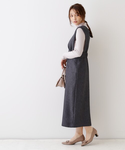 couture brooch（クチュールブローチ）の「◆【洗える・スッキリ見え最旬ワンピ】メランジヘリンボーンジャンスカ（ワンピース・レディース・チャコールグレー/ライトグレー・36/38/42）」の16枚目の写真