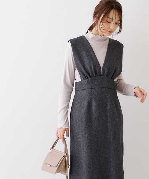 couture brooch（クチュールブローチ）の「◆【洗える・スッキリ見え最旬ワンピ】メランジヘリンボーンジャンスカ（ワンピース・レディース・チャコールグレー/ライトグレー・36/38/42）」の18枚目の写真