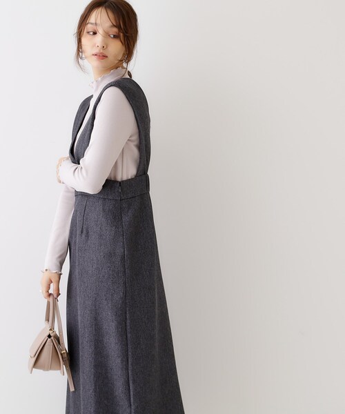 couture brooch（クチュールブローチ）の「◆【洗える・スッキリ見え最旬ワンピ】メランジヘリンボーンジャンスカ（ワンピース・レディース・チャコールグレー/ライトグレー・36/38/42）」の19枚目の写真