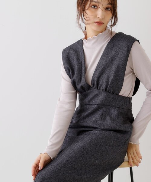 couture brooch（クチュールブローチ）の「◆【洗える・スッキリ見え最旬ワンピ】メランジヘリンボーンジャンスカ（ワンピース・レディース・チャコールグレー/ライトグレー・36/38/42）」の22枚目の写真