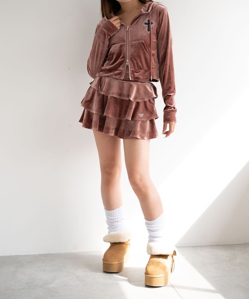 dispark（ディスパーク）の「DISPARK/ラインストーンベロアWZIPパーカー（パーカー・レディース・ブラック/ピンク・FREE）」の6枚目の写真