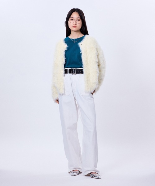 M TO R(ムウトアール)の「SHAGGY KNIT CARDIGAN(カーディガン/ボレロ・レディース・レッド/ホワイト/カーキ・38/40)」の4枚目の写真