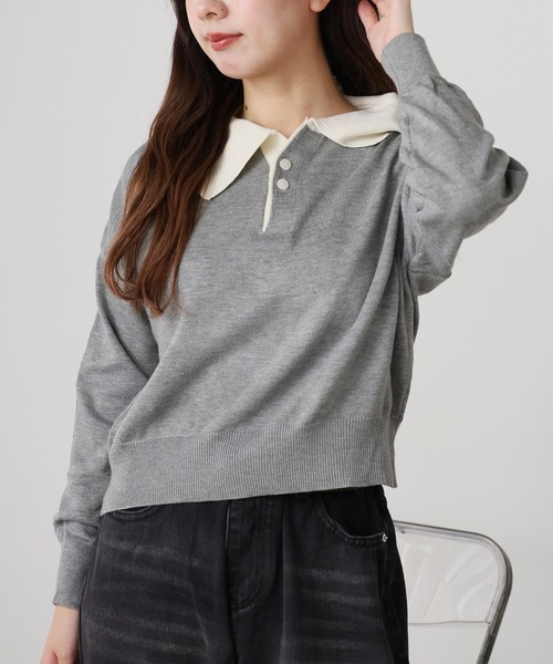 SINME バイカラー　ポロニット SINME バイカラーポロニット S21-AW-10-01 ブラック × ホ