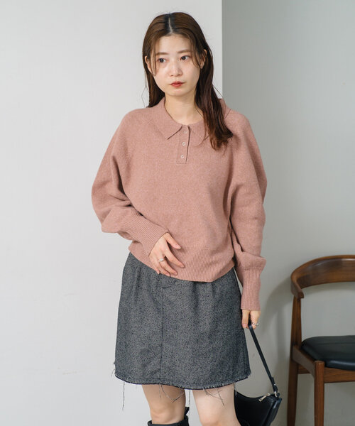 Kastane（カスタネ）の「カーブスリーブポロニット（ニット/セーター・レディース・レッド/チャコールグレー/アイボリー/ピンク/ベージュ・FREE）」の16枚目の写真