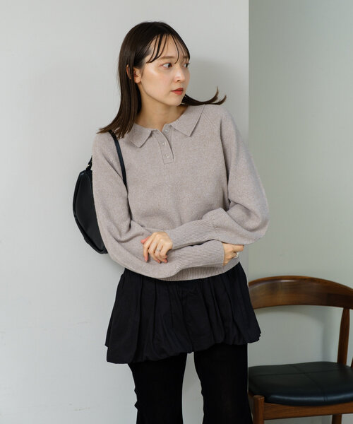 Kastane（カスタネ）の「カーブスリーブポロニット（ニット/セーター・レディース・レッド/チャコールグレー/アイボリー/ピンク/ベージュ・FREE）」の22枚目の写真