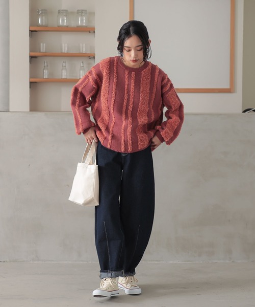 n'OrLABEL（ノアールレーベル）の「『ランダムパイルストライプニット』（ニット/セーター・レディース・オレンジ/ベージュ/グレー・FREE）」の19枚目の写真