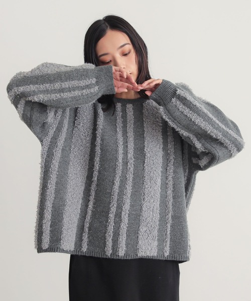 n'OrLABEL（ノアールレーベル）の「『ランダムパイルストライプニット』（ニット/セーター・レディース・オレンジ/ベージュ/グレー・FREE）」の21枚目の写真