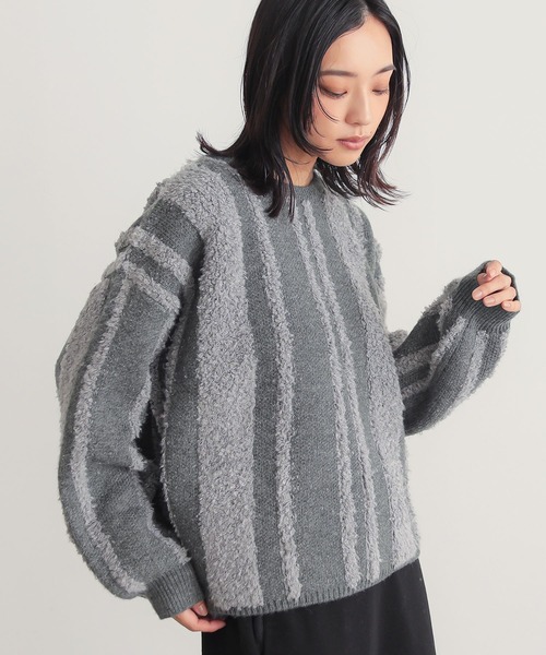 n'OrLABEL（ノアールレーベル）の「『ランダムパイルストライプニット』（ニット/セーター・レディース・オレンジ/ベージュ/グレー・FREE）」の22枚目の写真