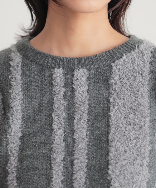 n'OrLABEL（ノアールレーベル）の「『ランダムパイルストライプニット』（ニット/セーター・レディース・オレンジ/ベージュ/グレー・FREE）」の14枚目の写真