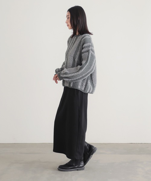 n'OrLABEL（ノアールレーベル）の「『ランダムパイルストライプニット』（ニット/セーター・レディース・オレンジ/ベージュ/グレー・FREE）」の12枚目の写真