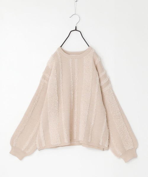 n'OrLABEL（ノアールレーベル）の「『ランダムパイルストライプニット』（ニット/セーター・レディース・オレンジ/ベージュ/グレー・FREE）」の11枚目の写真