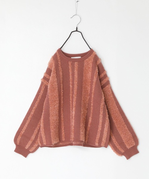 n'OrLABEL（ノアールレーベル）の「『ランダムパイルストライプニット』（ニット/セーター・レディース・オレンジ/ベージュ/グレー・FREE）」の4枚目の写真