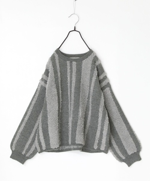 n'OrLABEL（ノアールレーベル）の「『ランダムパイルストライプニット』（ニット/セーター・レディース・オレンジ/ベージュ/グレー・FREE）」の5枚目の写真