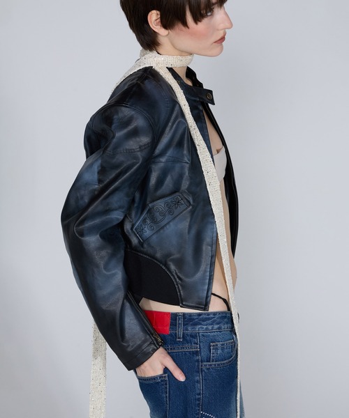 sculptor Emboss Faux Leather Bomber ブラック