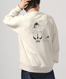 LUXSTYLE | 薔薇刺繍ガールイラストバックプリントスエードトレーナー(スウェット)