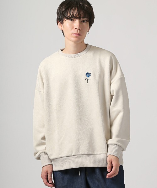 LUXSTYLE（ラグスタイル）の「薔薇刺繍ガールイラストバックプリントスエードトレーナー（スウェット・メンズ・ホワイト/ブラック・L/M）」の8枚目の写真