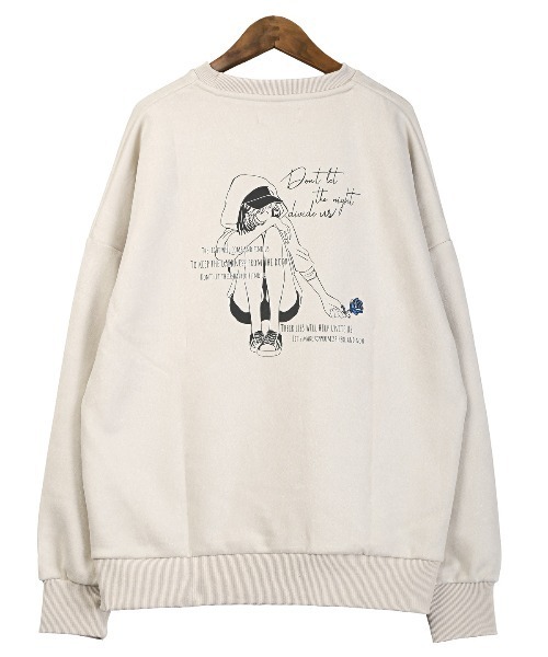 LUXSTYLE（ラグスタイル）の「薔薇刺繍ガールイラストバックプリントスエードトレーナー（スウェット・メンズ・ホワイト/ブラック・L/M）」の18枚目の写真