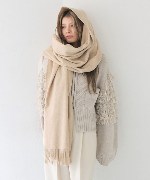 CLEIO（クレイオ）の「【CLEIO】ナチュラルフリンジマフラー（マフラー・レディース・オリーブ/ベージュ/グレー/モカ・FREE）」の5枚目の写真