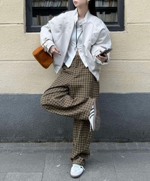 plaid pattern wide leg pants
