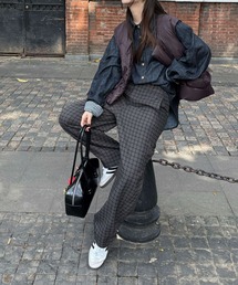plaid pattern wide leg pants