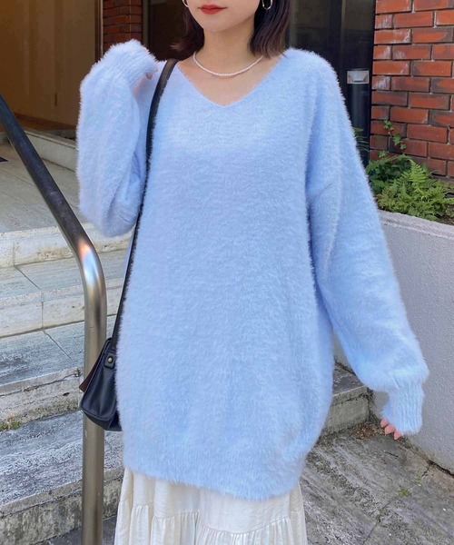 NANEA(ナネア)の「シャギーニットチュニック(ニット/セーター・レディース・レッド/ホワイト/モカ/ブラック/ブルー・フリー)」の2枚目の写真
