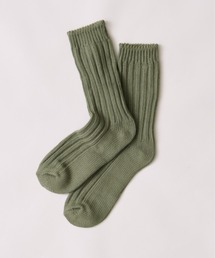 CALIFORNIA OUTFITTERS（カリフォルニア アウトフィッターズ）の「3-12C18 太 リブ クルー ショートソックス 厚手 ブラック オリーブ イエロー（ソックス/靴下・メンズ）」