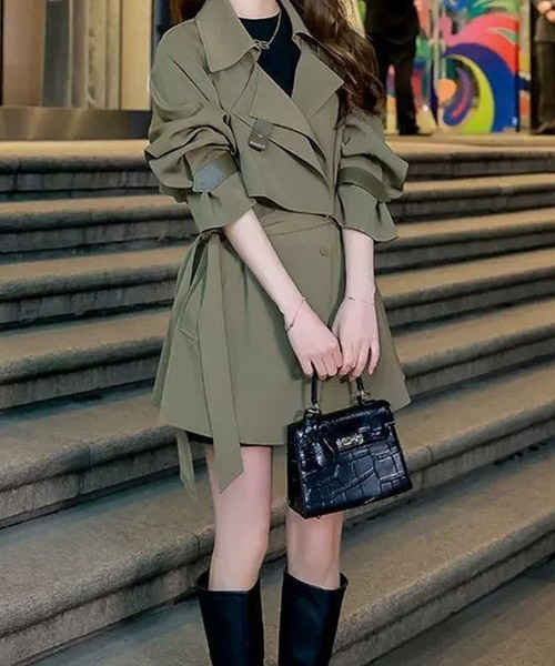 CADBURY（キャドバリー）の「ミディ丈Aライントレンチコート（トレンチコート・レディース・アイボリー/ブラック/カーキ・SMALL/MEDIUM/LARGE）」の3枚目の写真