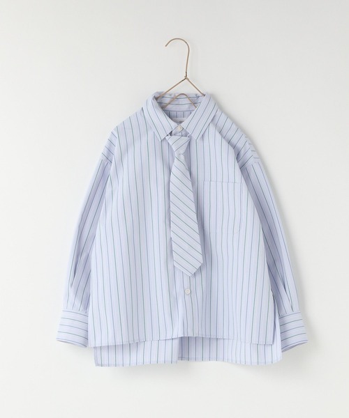 ブラウス シャツ タイ付ストライプブラウス レディース KOEISTORE ブラウス レディース シャツ 春 夏 春夏 白 紺