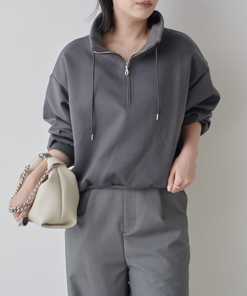 Lui's(ルイス)の「リラックスライトウェイトハーフZIP(Tシャツ/カットソー・レディース・ブラック/オフホワイト/グレー・FREE)」の3枚目の写真