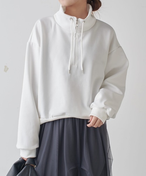 Lui's(ルイス)の「リラックスライトウェイトハーフZIP(Tシャツ/カットソー・レディース・ブラック/オフホワイト/グレー・FREE)」の1枚目の写真