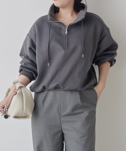 Lui's(ルイス)の「リラックスライトウェイトハーフZIP(Tシャツ/カットソー・レディース・ブラック/オフホワイト/グレー・FREE)」の11枚目の写真