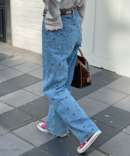 HELLO.SANFRANCISCO（ハローサンフランシスコ）の「【HELLO.SANFRANCISCO/ハローサンフランシスコ】フラワー刺繍デニム（デニムパンツ・レディース・サックスブルー・MEDIUM/SMALL/X-SMALL）」の7枚目の写真