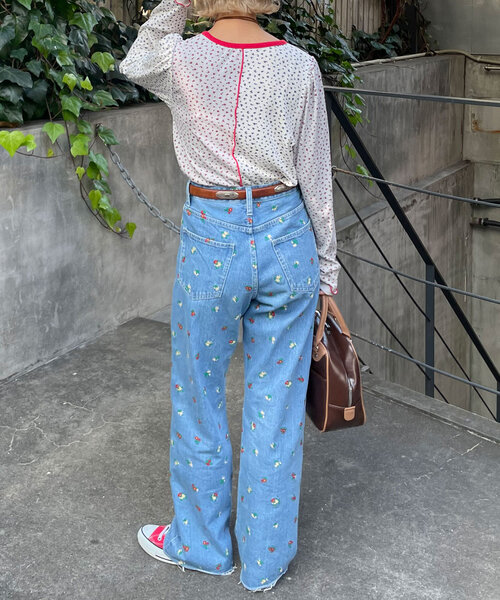 HELLO.SANFRANCISCO（ハローサンフランシスコ）の「【HELLO.SANFRANCISCO/ハローサンフランシスコ】フラワー刺繍デニム（デニムパンツ・レディース・サックスブルー・MEDIUM/SMALL/X-SMALL）」の11枚目の写真