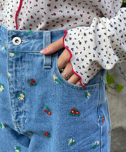 HELLO.SANFRANCISCO/ハローサンフランシスコ】フラワー刺繍デニム