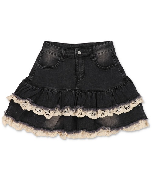 SPINNS（スピンズ）の「デニムティアードミニスカート/レース（デニムスカート・レディース・ブルー/ブラック・ONESIZE）」の15枚目の写真