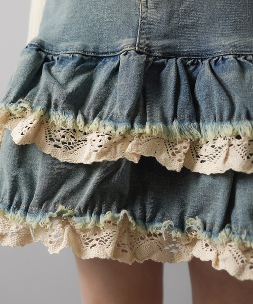 SPINNS（スピンズ）の「デニムティアードミニスカート/レース（デニムスカート・レディース・ブルー/ブラック・ONESIZE）」の13枚目の写真