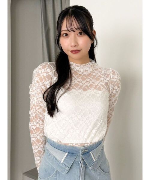 dazzlin（ダズリン）の「レースコンパクトミニマルトップス（Tシャツ/カットソー・レディース・オフホワイト/ブラック・FREE）」の7枚目の写真