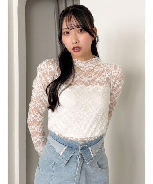 dazzlin（ダズリン）の「レースコンパクトミニマルトップス（Tシャツ/カットソー・レディース・オフホワイト/ブラック・FREE）」の8枚目の写真