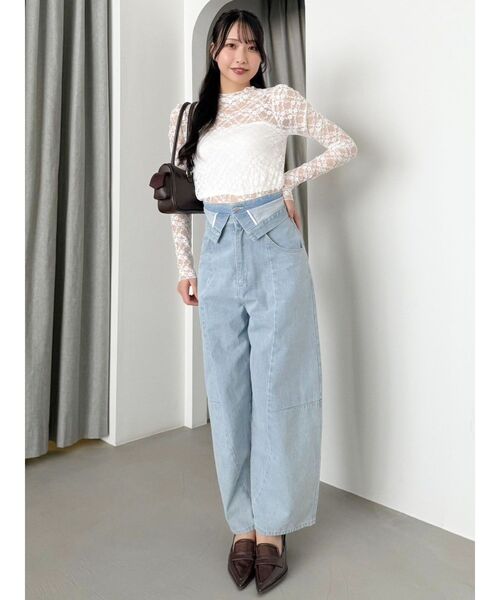 dazzlin（ダズリン）の「レースコンパクトミニマルトップス（Tシャツ/カットソー・レディース・オフホワイト/ブラック・FREE）」の10枚目の写真