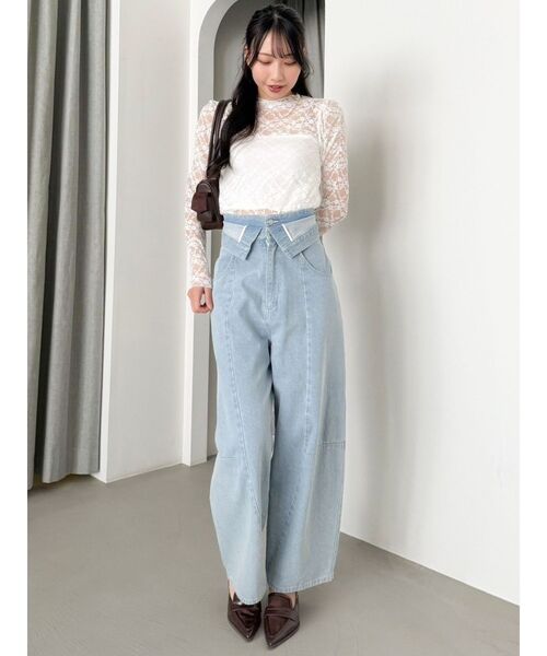 dazzlin（ダズリン）の「レースコンパクトミニマルトップス（Tシャツ/カットソー・レディース・オフホワイト/ブラック・FREE）」の14枚目の写真