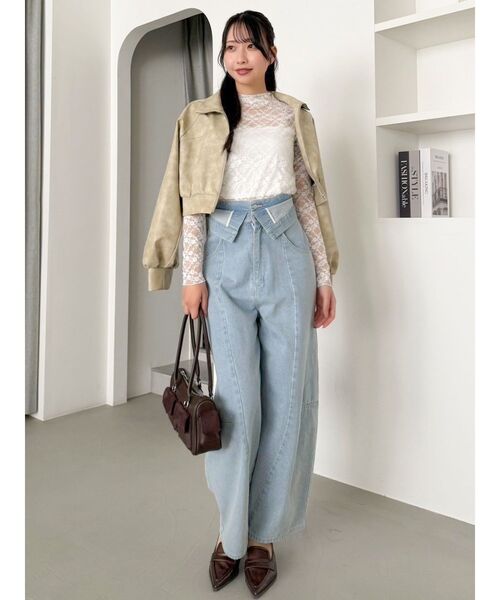 dazzlin（ダズリン）の「レースコンパクトミニマルトップス（Tシャツ/カットソー・レディース・オフホワイト/ブラック・FREE）」の15枚目の写真