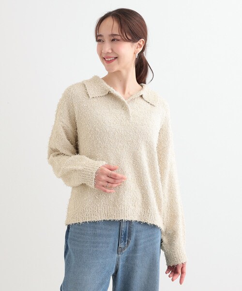Cutie Blonde（キューティーブロンド）の「【S-LL】大人ヘルシー やわらかカールヤーン ポロニット（ニット/セーター・レディース・ネイビー/アイボリー・04/03/02/01）」の15枚目の写真