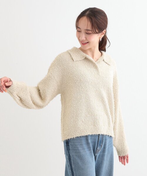 Cutie Blonde（キューティーブロンド）の「【S-LL】大人ヘルシー やわらかカールヤーン ポロニット（ニット/セーター・レディース・ネイビー/アイボリー・04/03/02/01）」の16枚目の写真