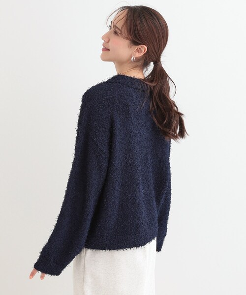 Cutie Blonde（キューティーブロンド）の「【S-LL】大人ヘルシー やわらかカールヤーン ポロニット（ニット/セーター・レディース・ネイビー/アイボリー・04/03/02/01）」の8枚目の写真