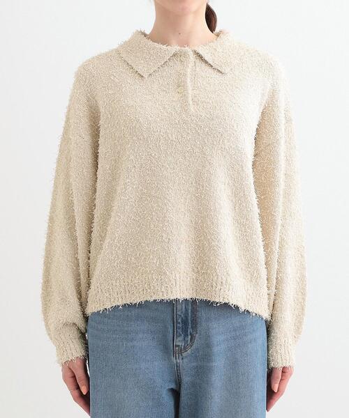 Cutie Blonde（キューティーブロンド）の「【S-LL】大人ヘルシー やわらかカールヤーン ポロニット（ニット/セーター・レディース・ネイビー/アイボリー・04/03/02/01）」の11枚目の写真