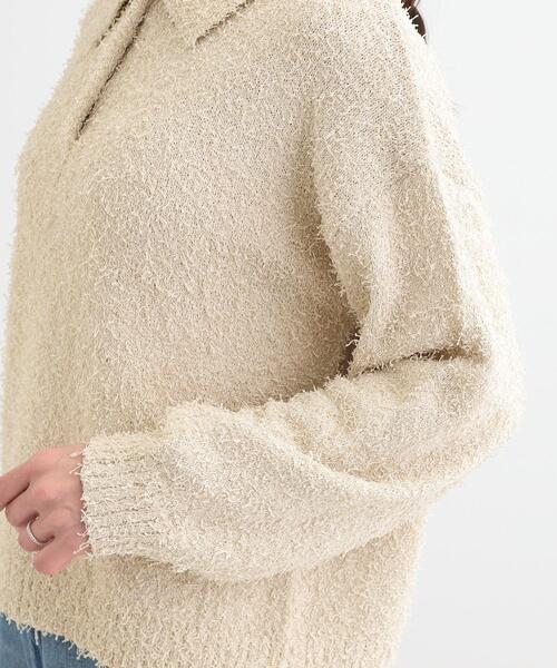Cutie Blonde（キューティーブロンド）の「【S-LL】大人ヘルシー やわらかカールヤーン ポロニット（ニット/セーター・レディース・ネイビー/アイボリー・04/03/02/01）」の3枚目の写真