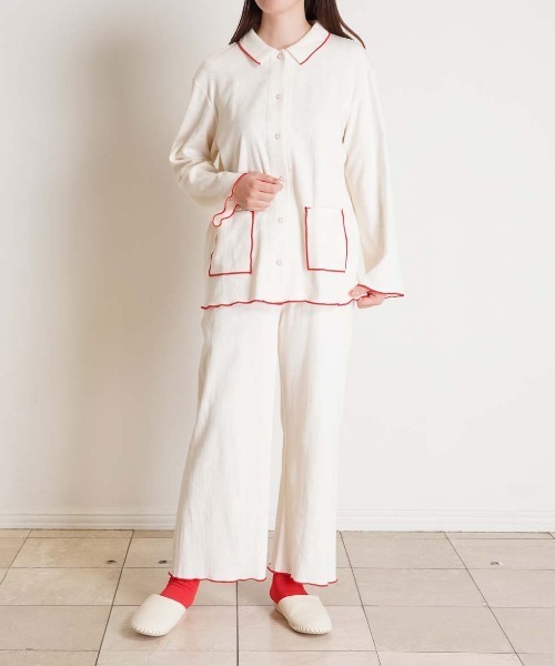 KID BLUE（キッドブルー）の「キッドブルー -２５リブメロー -長袖パジャマ -KNBK508 -kidblue（ルームウェア/パジャマ・レディース・アイボリー/ピンク・M/L）」の4枚目の写真