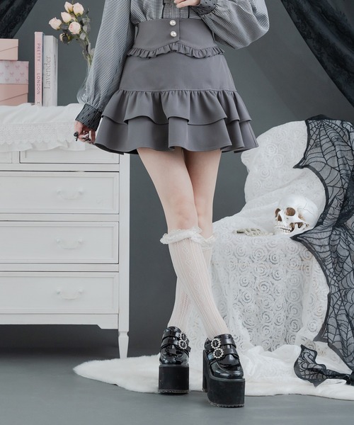 BPN ジャガード切替ハイウエストフリルスカート Pal elfy（パルエルフィー）の「ハイウエストフリルスカート（スカート